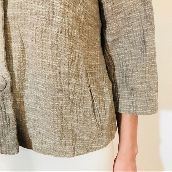 EILEEN FISHER COTTON WOVEN KNIT TAN JACKET L 0127 - Picture 7 of 8