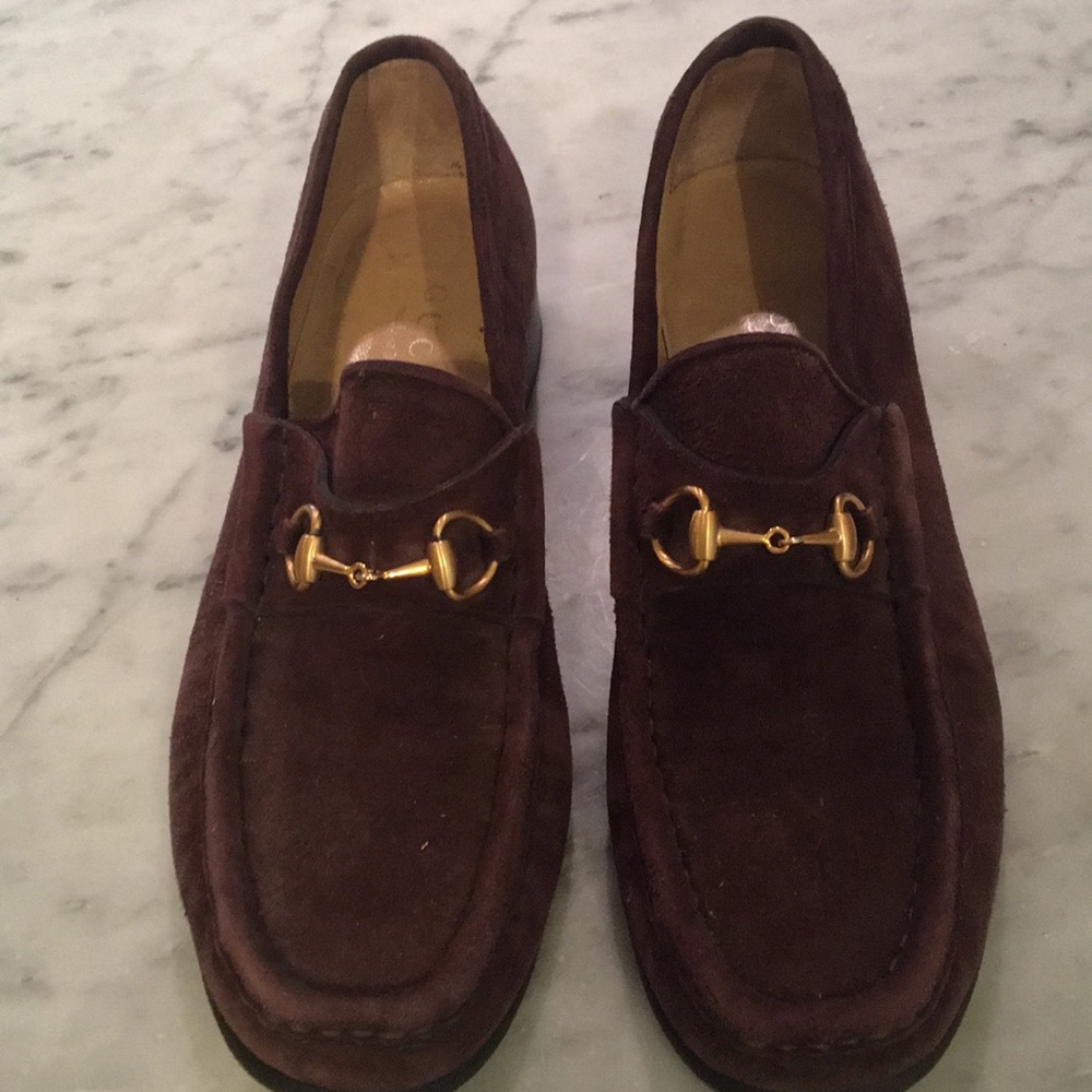 Gucci Chocolate Suede Horse Bit Loafers Size 8.5