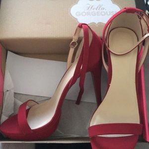 Never worn, Red single strap heels