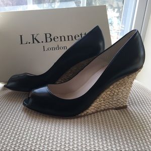 L.K.Bennett Estela black espadrilles wedge NWT