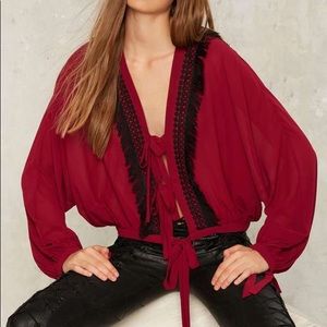 Nasty Gal Collection Tie in the Sky Fringe Top