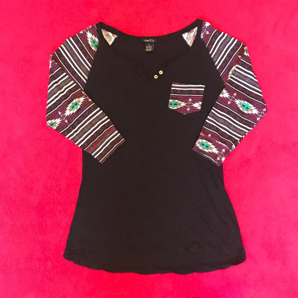 Rue 21 Tribal Quarter Sleeve Top