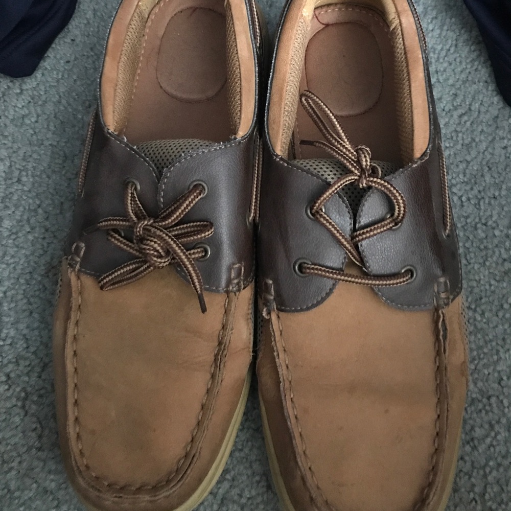 Brown boat shoes.