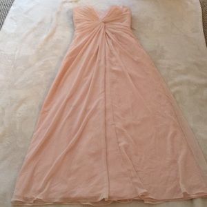 Long, strapless, baby pink dress