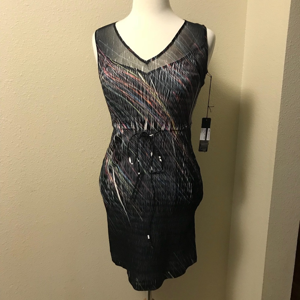 KOMAROV Mesh Trim Printed Drawstring Dress