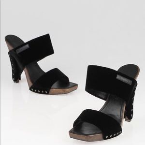 CHANEL Velvet Wooden Platform Sandals