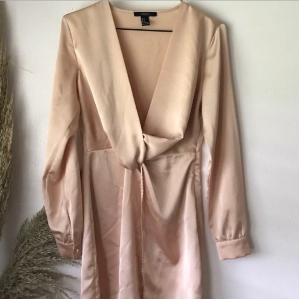 champagne colored low cut silky dress