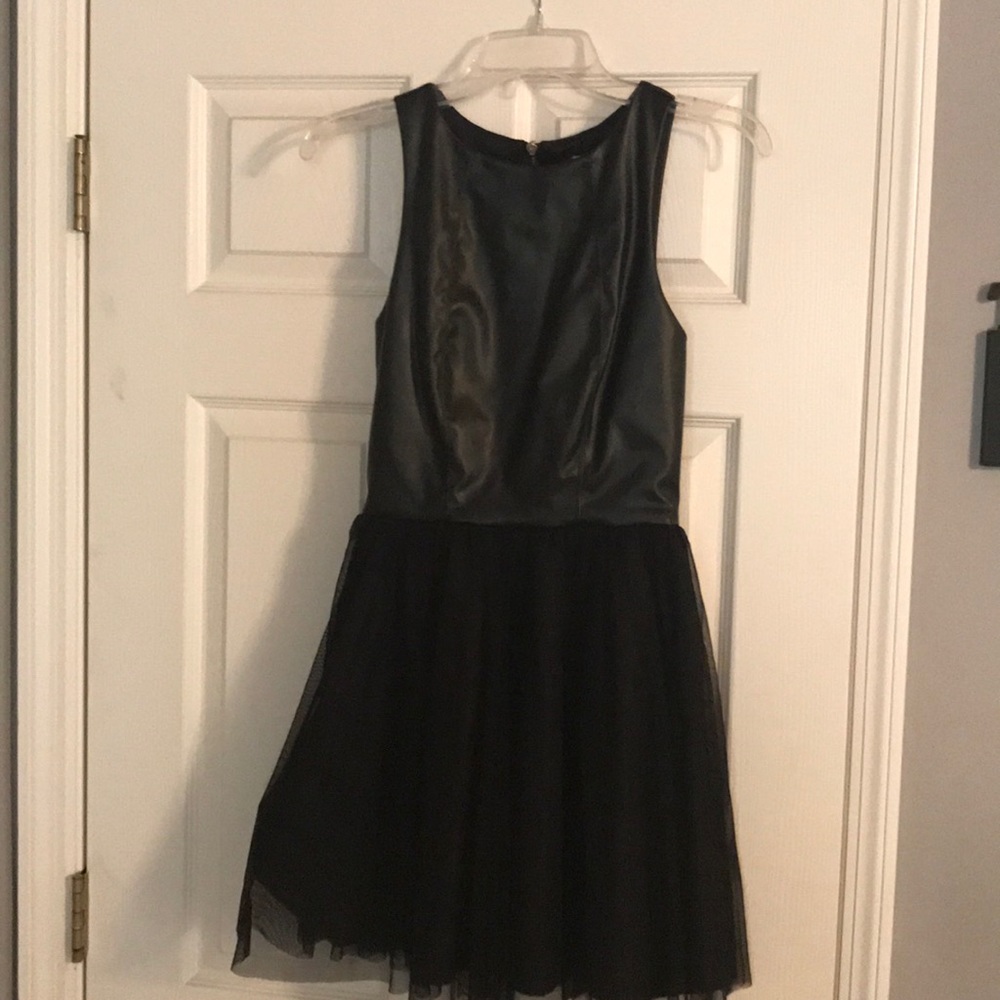 Little black dress! Faux leather and tulle