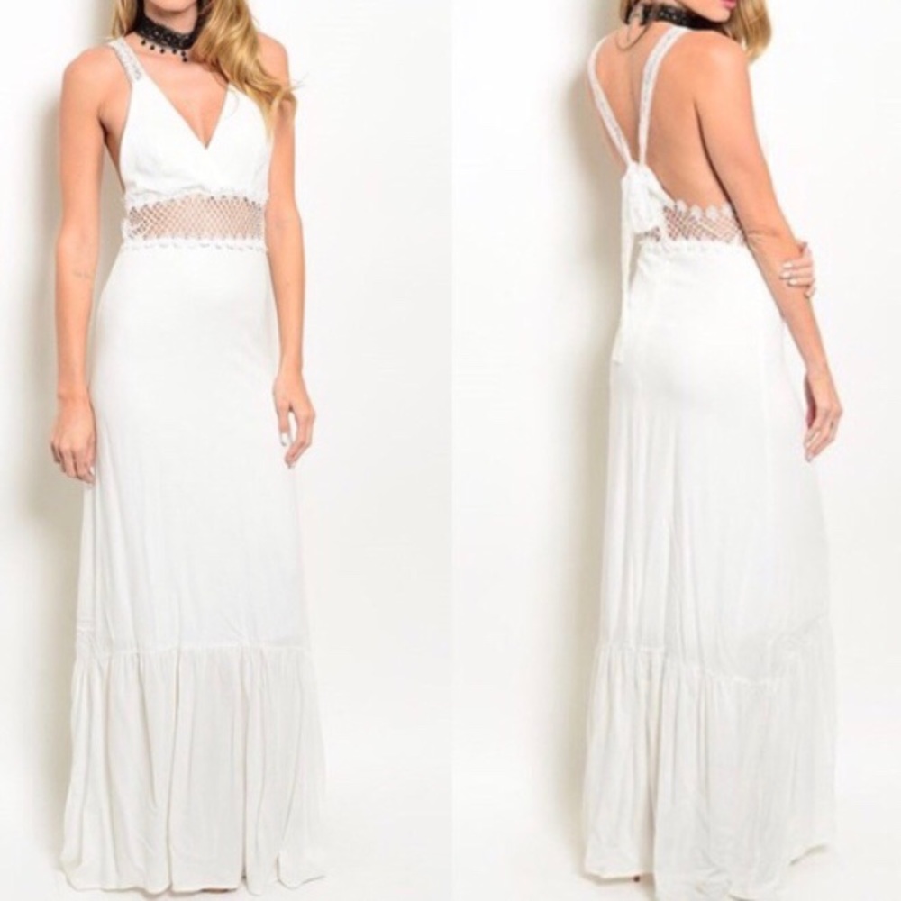 🆕 Off-white Lace Trim Tank Maxi Dress