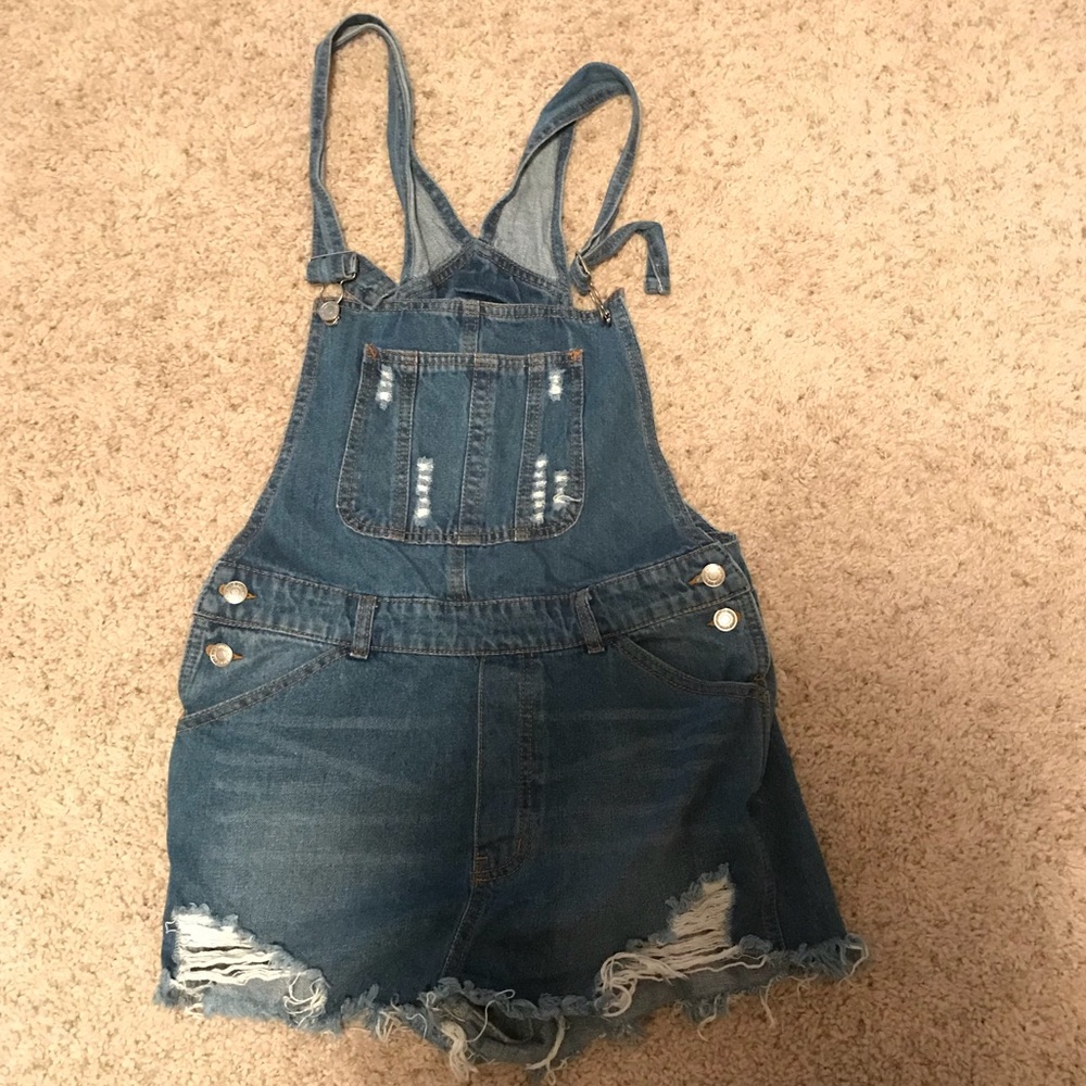 Stella Distressed Overall Jean Shorts