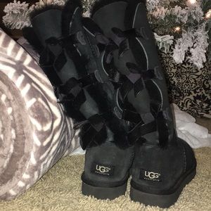 UGG tall black boots with bow back