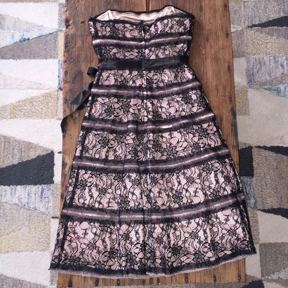 BCBG strapless blk lace silk dress nude underlay 2 - Picture 5 of 7