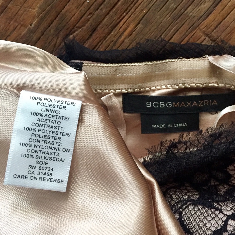 BCBG strapless blk lace silk dress nude underlay 2 - Picture 7 of 7