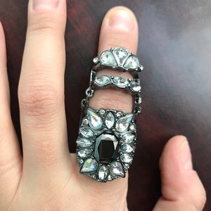 Ring Dark Silver white & silver crystals size 8