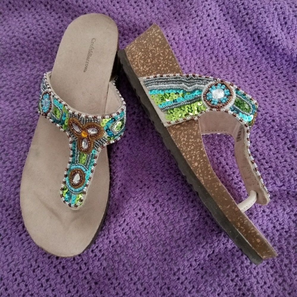 Green & Blue Sequined Cork Sandal