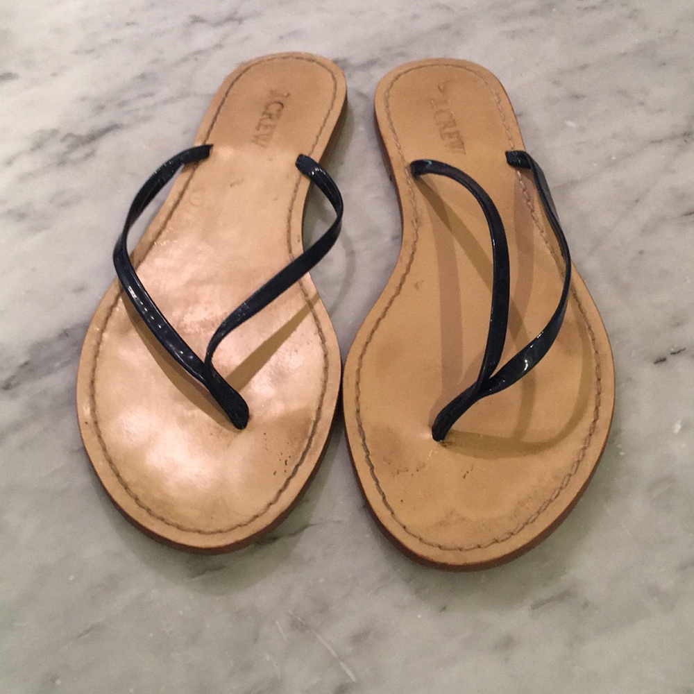J Crew Navy Patent Leather Sandals