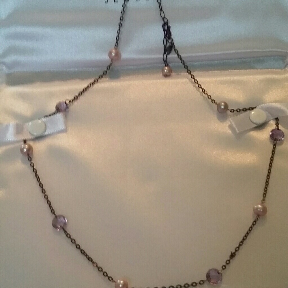 14 kt purple pearl and Amethyst station necklace