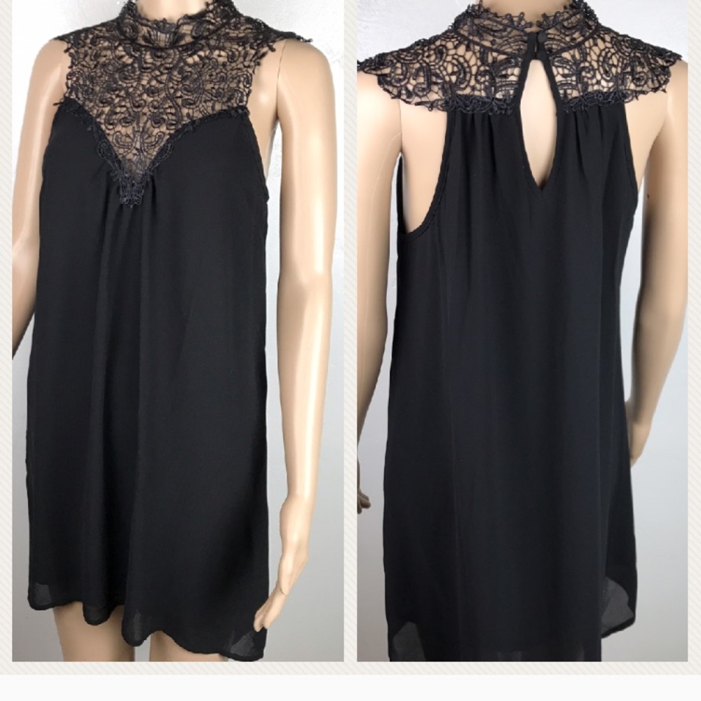 San Joy black chiffon dress w/intricate bust