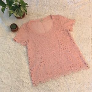 Pink J. Crew eyelet lace T-Shirt Top