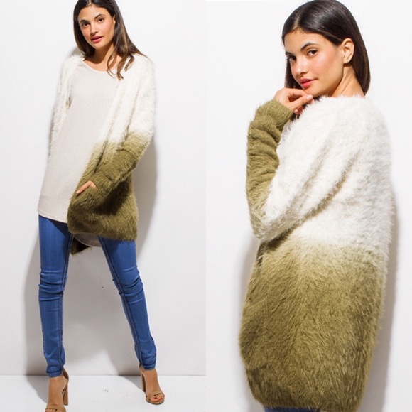 Soft Fuzzy Olive Ombré Sweater - Picture 2 of 5