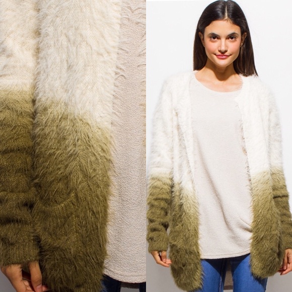 Soft Fuzzy Olive Ombré Sweater - Picture 5 of 5