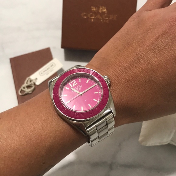 Coach Pink & Silver Boyfriend Watch - Picture 1 of 8