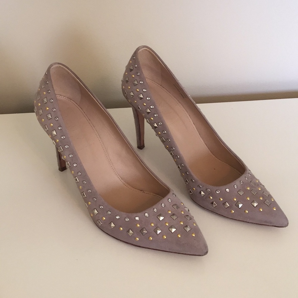 J. Crew Nude Suede Heels with Rhinestones