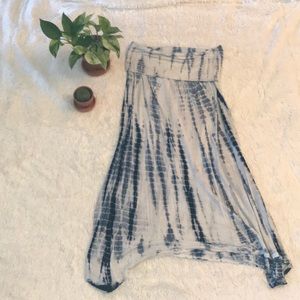 Blue and white tie dye midi skirt