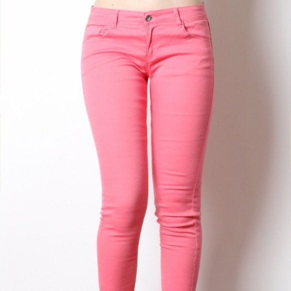 Zenana Outfitters COTTON TWILL JEGGINGS CORAL - Picture 2 of 6
