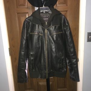 Guess Sz m dark brown leather men jacket.