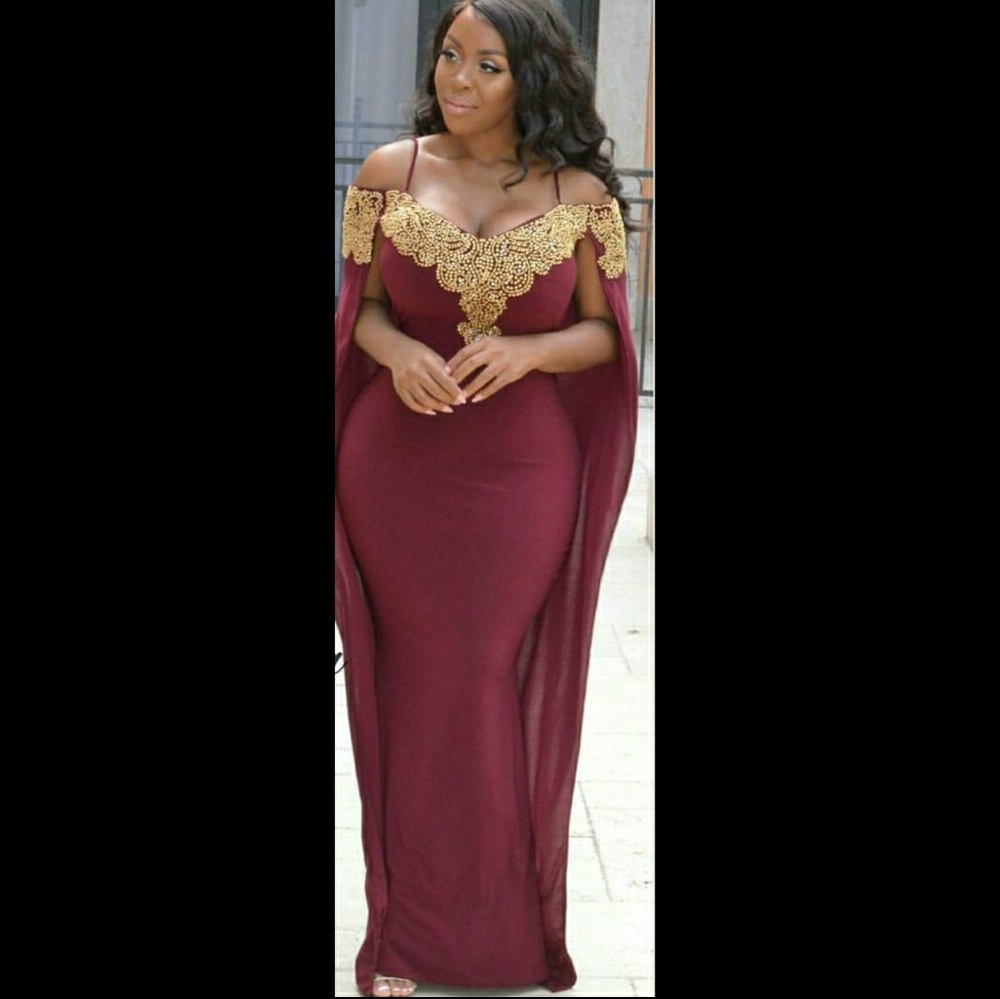 Bodycon Cape Gown ( Wine Color) Formal Dress