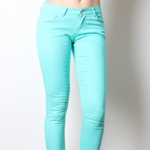 Zenana Outfitters COTTON TWILL JEGGINGS IN MINT - Picture 2 of 6
