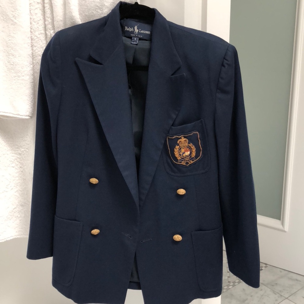 Ralph Lauren navy classic blazer with logo
