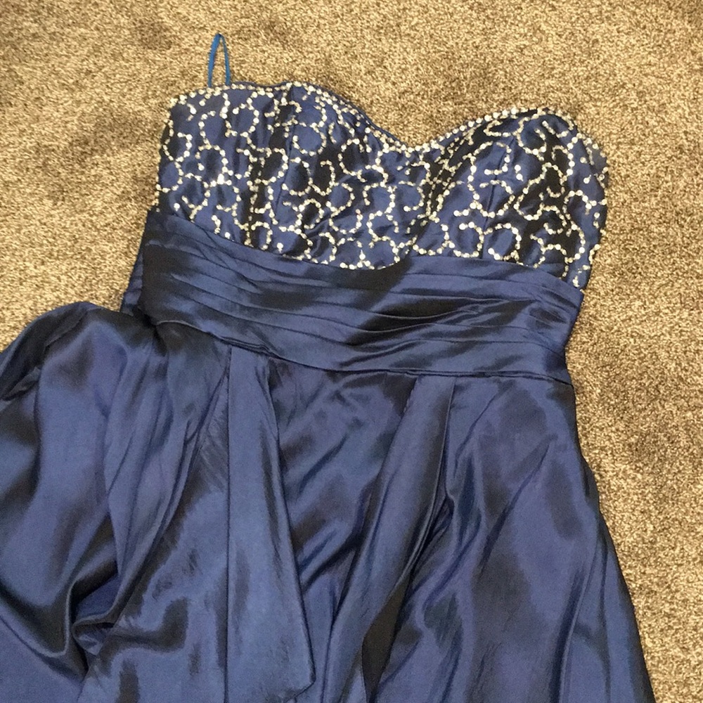 Royal blue sequins high low dress
