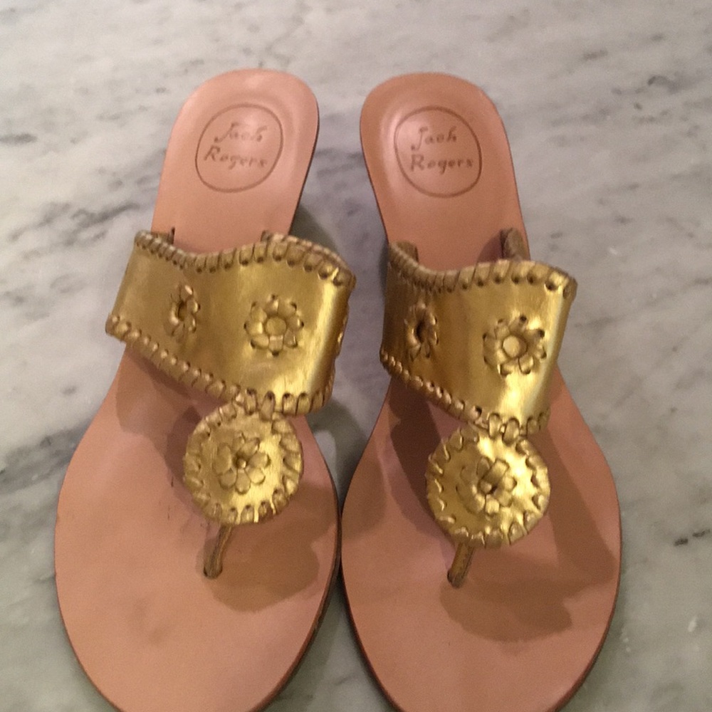 Jack Rogers Gold Sandals Wedge Heel