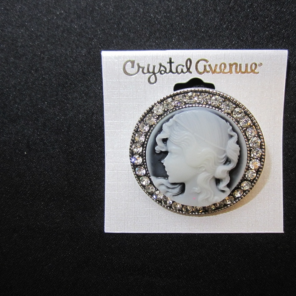 Victorian Cameo Pin  with Crystal Rhinestones-TIA9