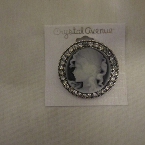 Victorian Cameo Pin  with Crystal Rhinestones-TIA9 - Picture 2 of 3