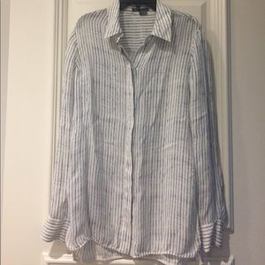 Vince Blue Striped Silk Blouse
