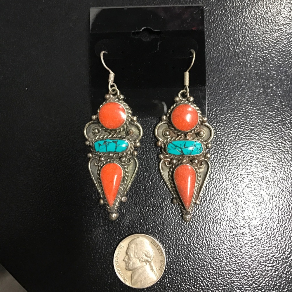 Turquoise and orange stone earrings