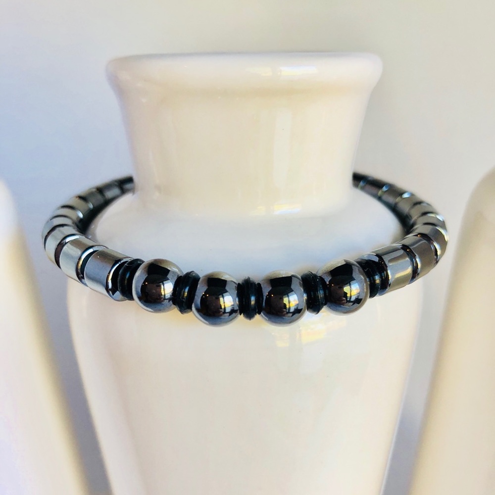 MENS Hematite Gemstone Beaded Bracelet-943