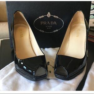 Prada Classic Peep Toe Patent Leather Pumps