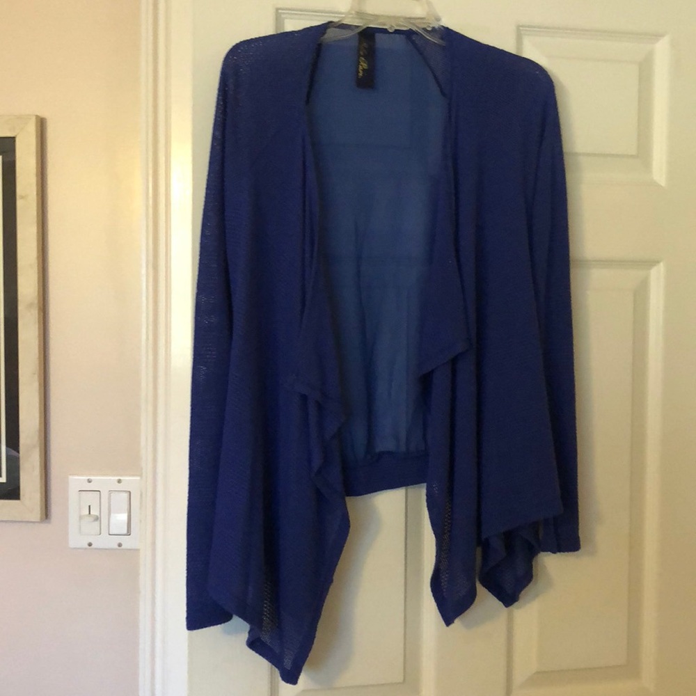 Blue knit cardigan with mesh back
