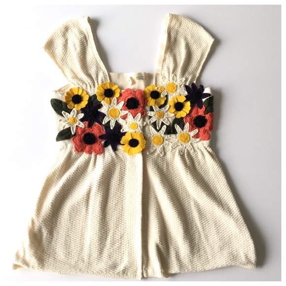Anthropologie Tops - Moth Cream Pink Yellow Floral Sweater Tank Small