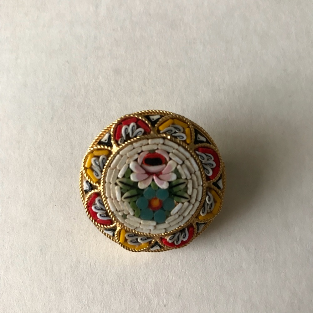 Vintage Italian Micro Mosaic Floral Brooch 1” - Picture 1 of 2