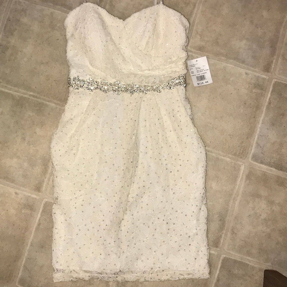 David’s bridal strapless lace w/ sequins dress