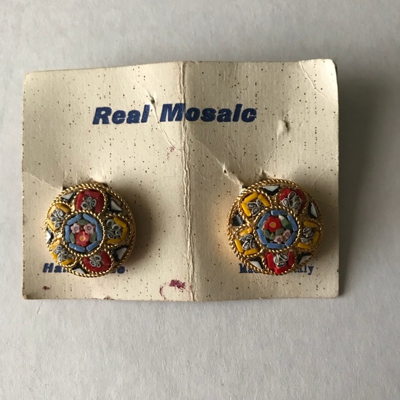 Vintage Italian Micro Mosaic Clip On Earrings - Picture 4 of 5