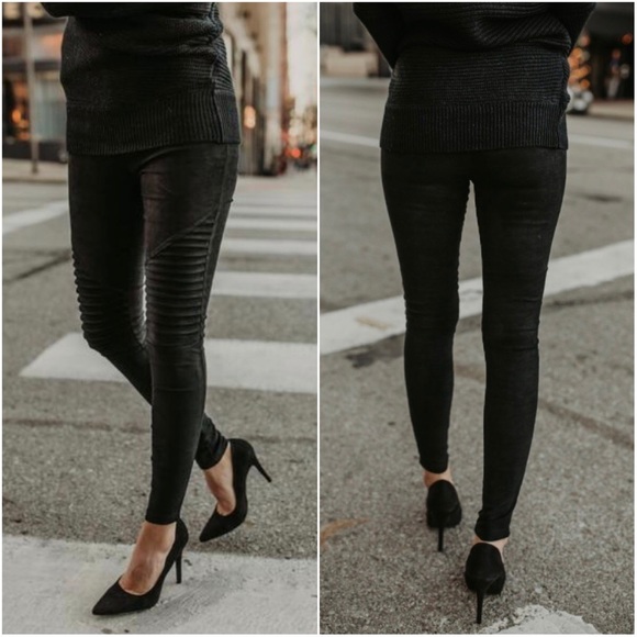 🆕Roxanne Black Faux Suede Moto Leggings - Picture 3 of 8