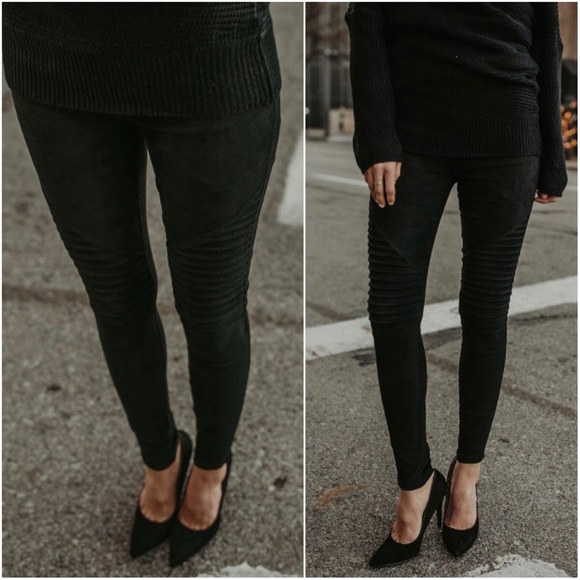 🆕Roxanne Black Faux Suede Moto Leggings - Picture 4 of 8