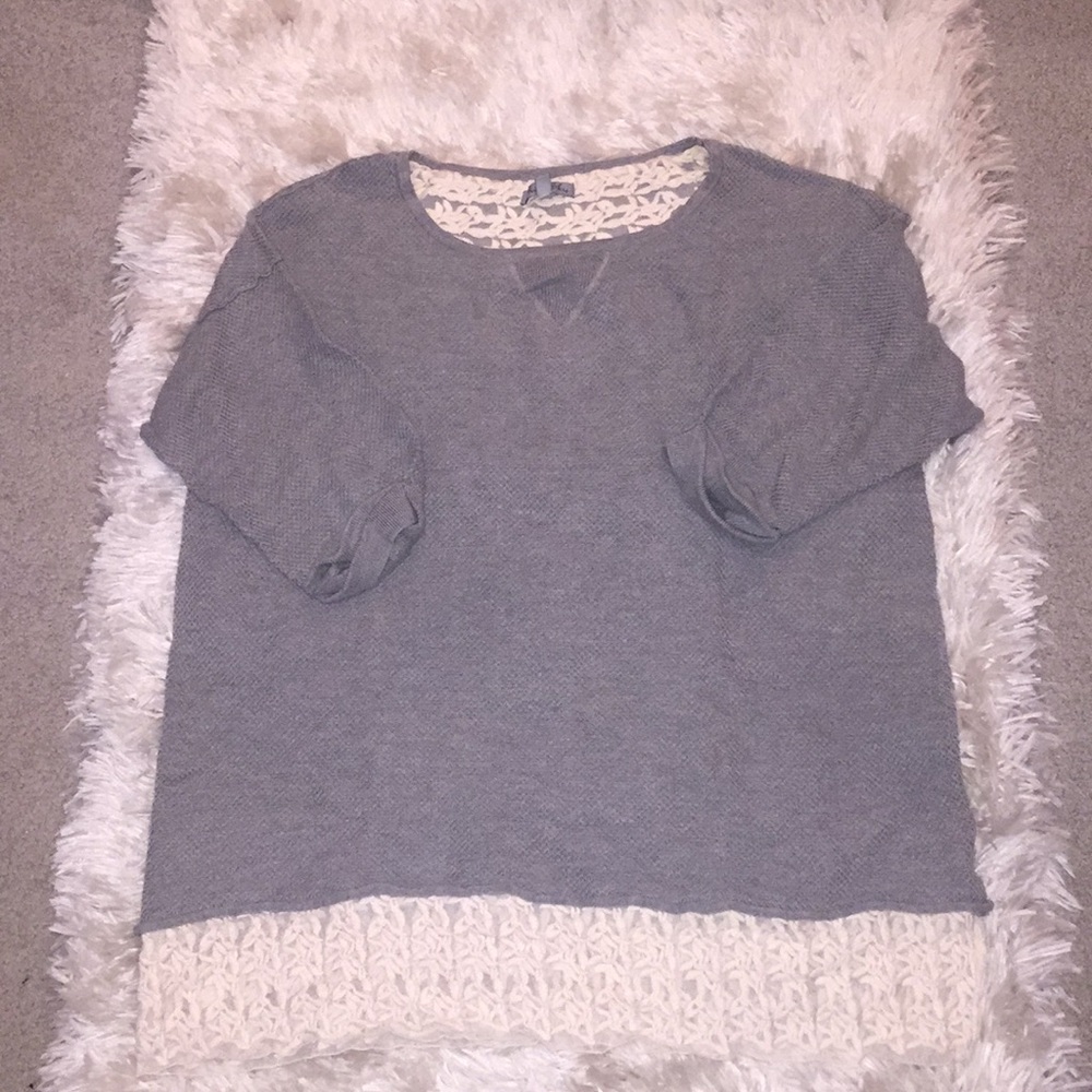 Grey waffle stitch thermal w/ lace detail bottom