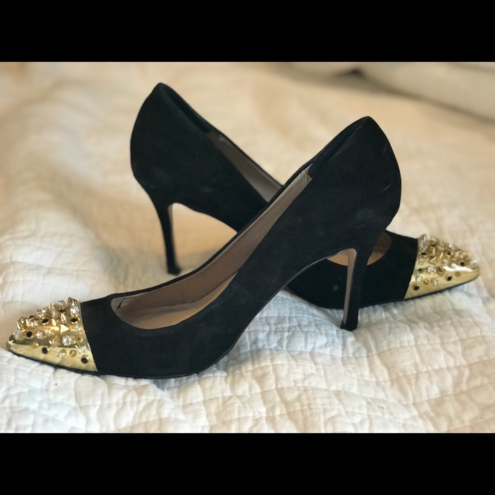 Zara black suede gold tipped pumps size 41